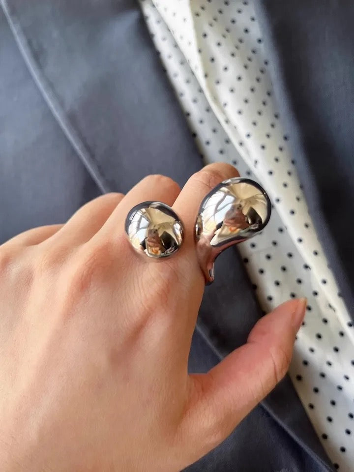 Trendy Chunky Metal Double Water Drop Brass Open Ring