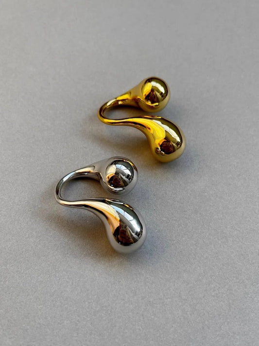 Trendy Chunky Metal Double Water Drop Brass Open Ring