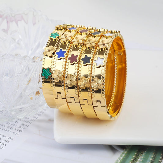 Fashion Gold Color Stainless Steel Flower Bracelets & Bangles For Women