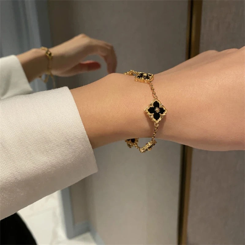 18k Solid Gold-Plated Bracelet 4 Leaf Clover Bracelets with Mother of Pearl