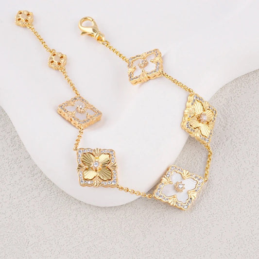 18k Solid Gold-Plated Bracelet 4 Leaf Clover Bracelets with Mother of Pearl